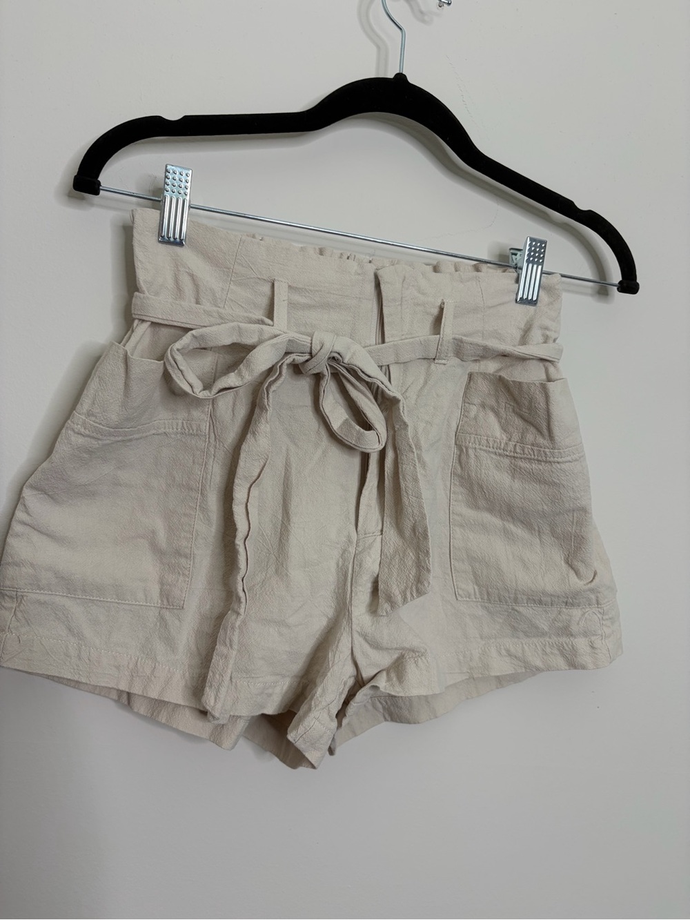 High-Waist Paperbag Tie-Waist Shorts Cream beach surfer preppy boho 100% cotton